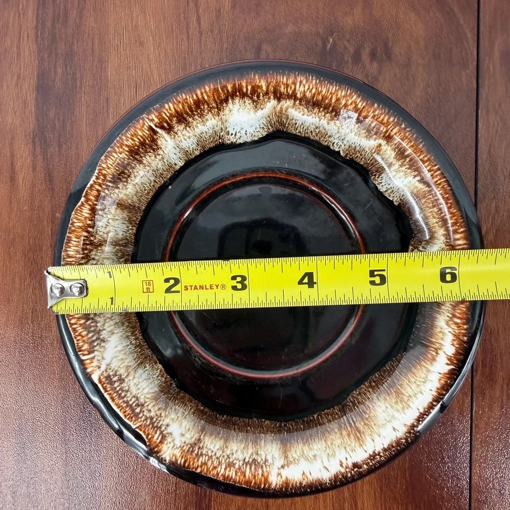 Pfaltzgraff 1970s Stoneware Brown Drip Glaze Saucer Plates Set of 4 6.25